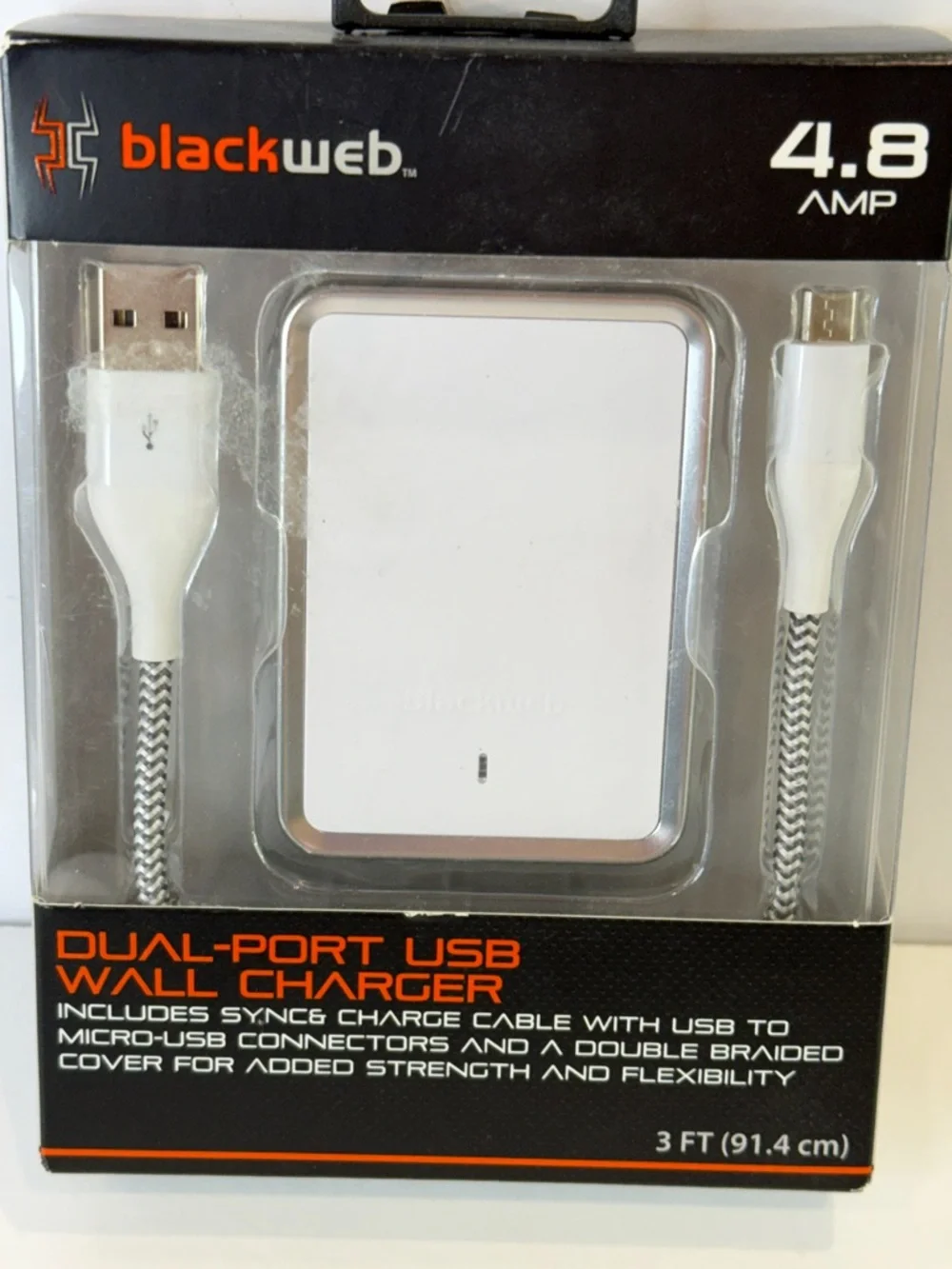 🆕 Blackweb Dual USB Wall Charger 4.8A Fast Charge + 3FT Micro USB Cable